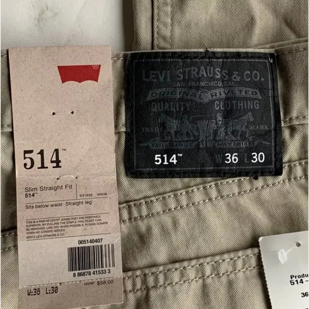 Levis 514 Slim Straight Pants Mens 36x30 Khaki Tan NWT Cotton Twill Casual Chino